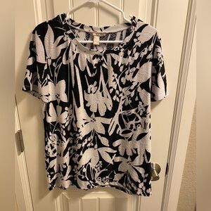White Stag M Top Black White Textured Blouse Medium Floral Shirt Med  Stretch